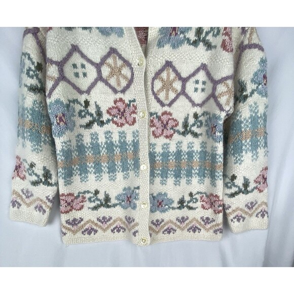 VTG Express Cardigan Women XS Cream Tricot Hand Knit Silk Angora Cottage Soft - Picture 3 of 9